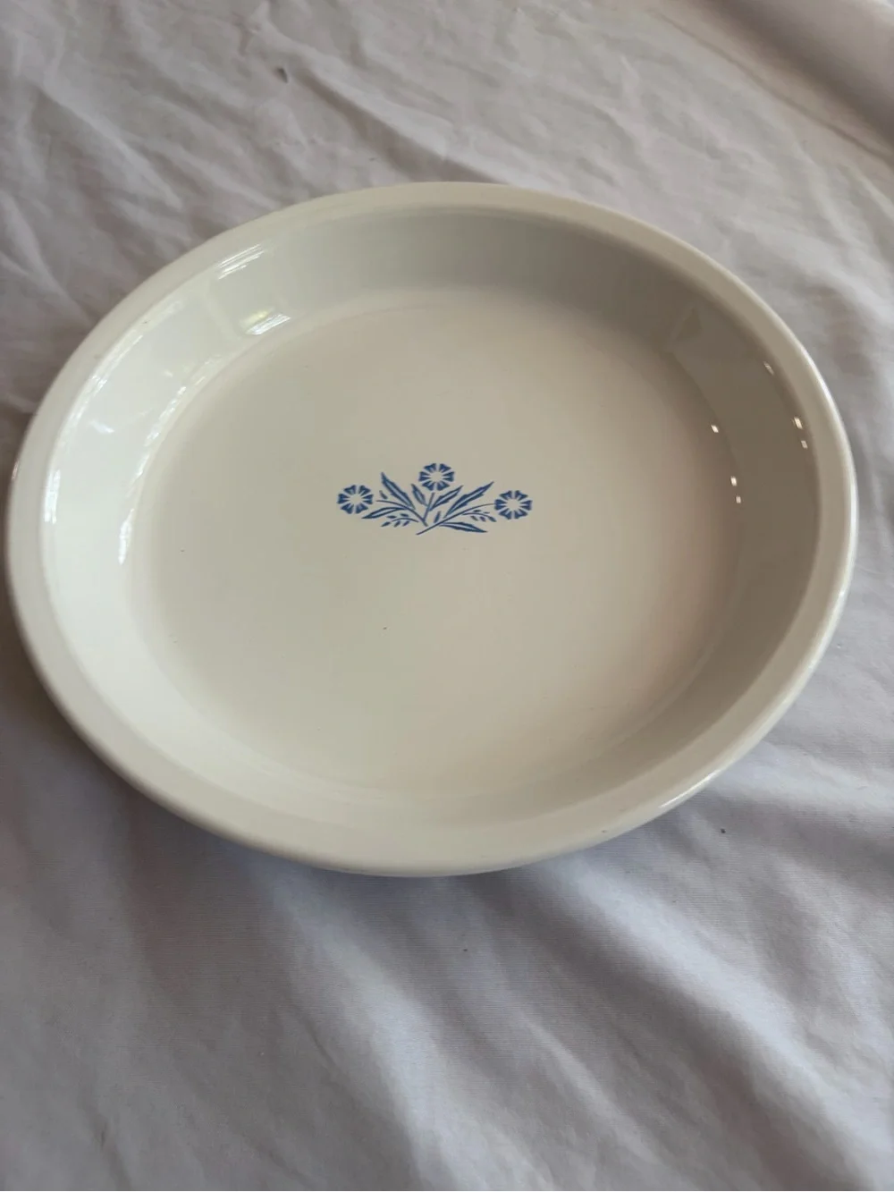 Corningware White Serving Plate with Blue Floral Emblem